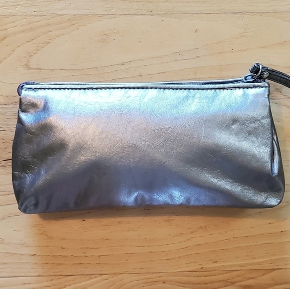 SEPHORA Metallic Gray Flower Appliqué Makeup Cosmetic Bag Pouch Wristlet - Picture 6 of 11